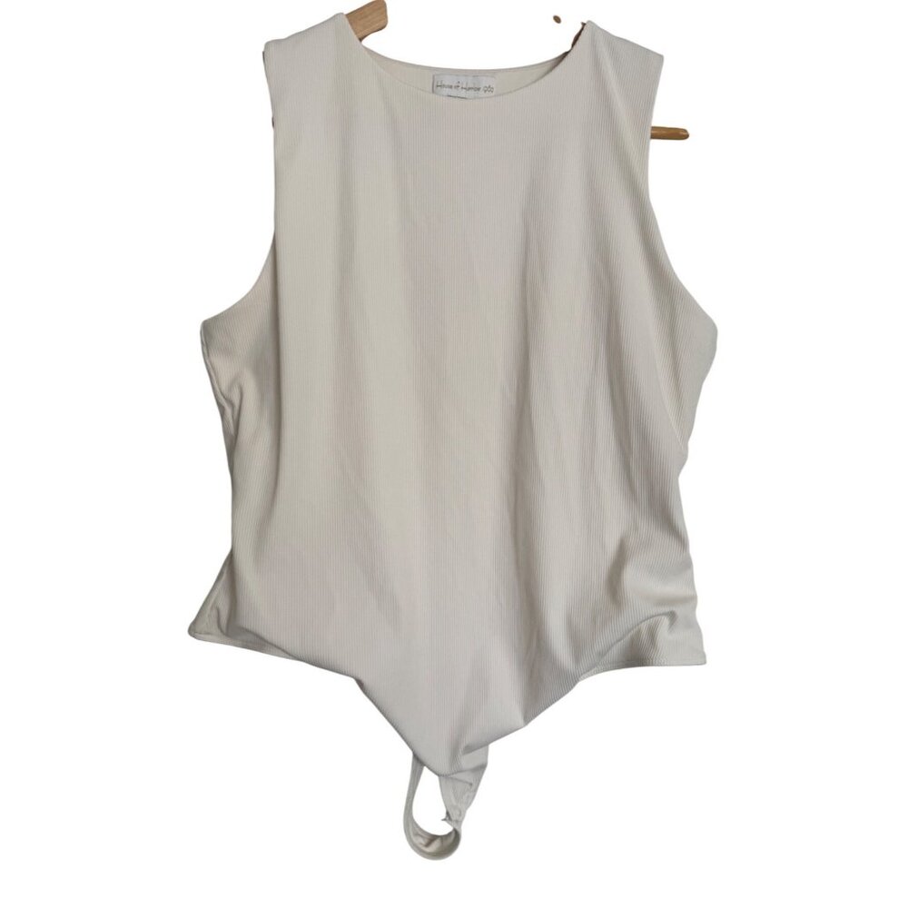 House Of Harlow Stretch 90's Bodysuit Size Large Ivory Ribbed